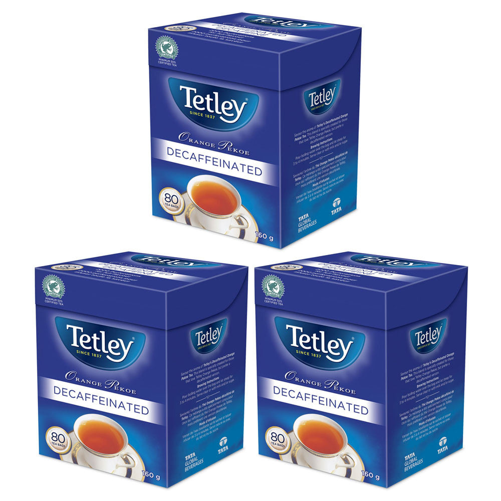 Tetley Orange Pekoe Decaffeinated Tea, 80 Tea Bags, 160g/5.6oz., (3 Pack) {Imported from Canada}