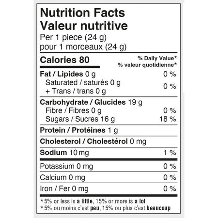 Campside Super Giant Rainbow Marshmallows, 700g, nutrition facts label.