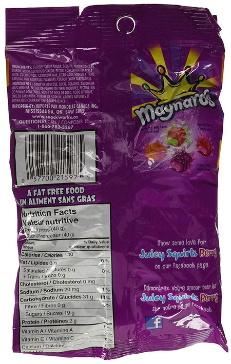 Maynards Juicy Squirts Berry Gummy Candy, 170g/6oz., 12 pack, {Imported from Canada}