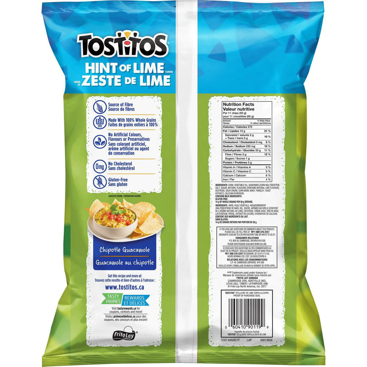 Tostitos Hint of Lime Flavor Tortilla Chips 275g/9.7 oz., {Imported from Canada}