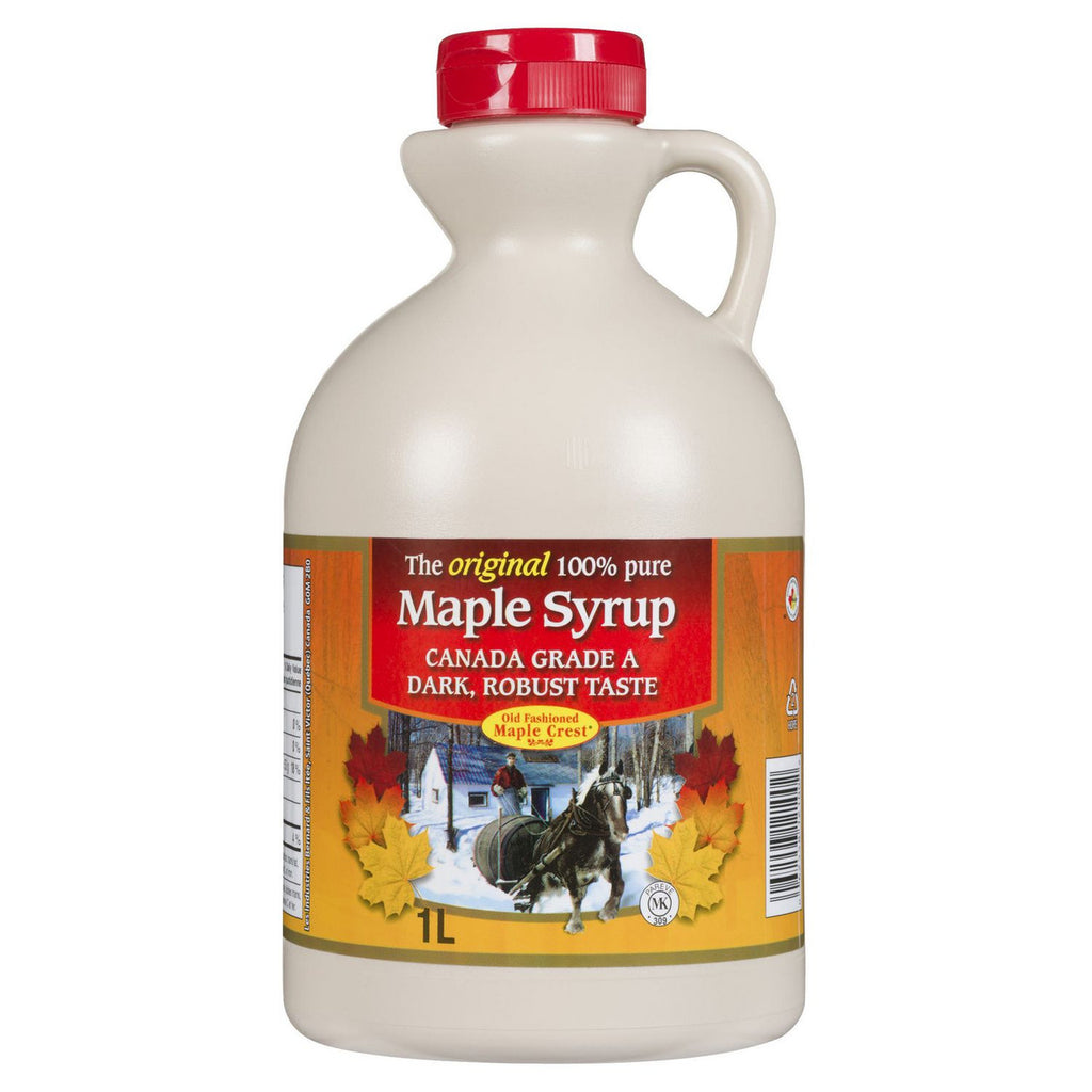 Old Fashioned Maple Crest, Canada Grade A Dark Robust Taste Maple Syrup, 1 L/35 fl. oz. Jug {Imported from Canada}