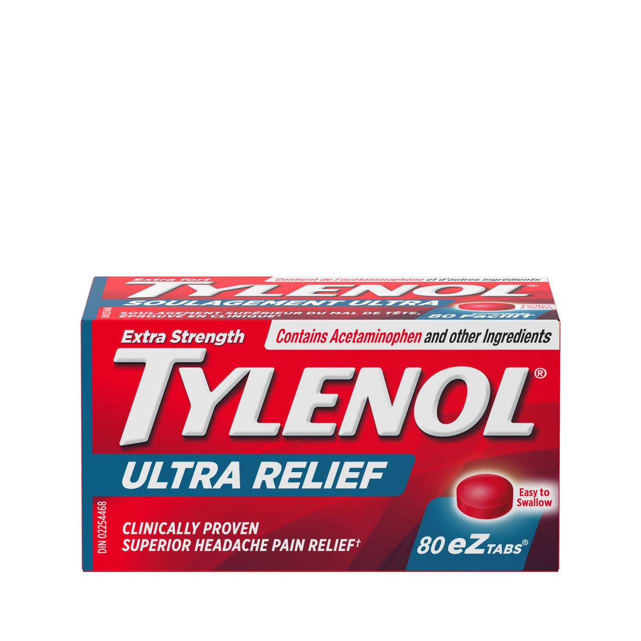 Tylenol Extra Strength Ultra Relief eZ 80 tabs, 500mg Acetaminophen{Imported from Canada}