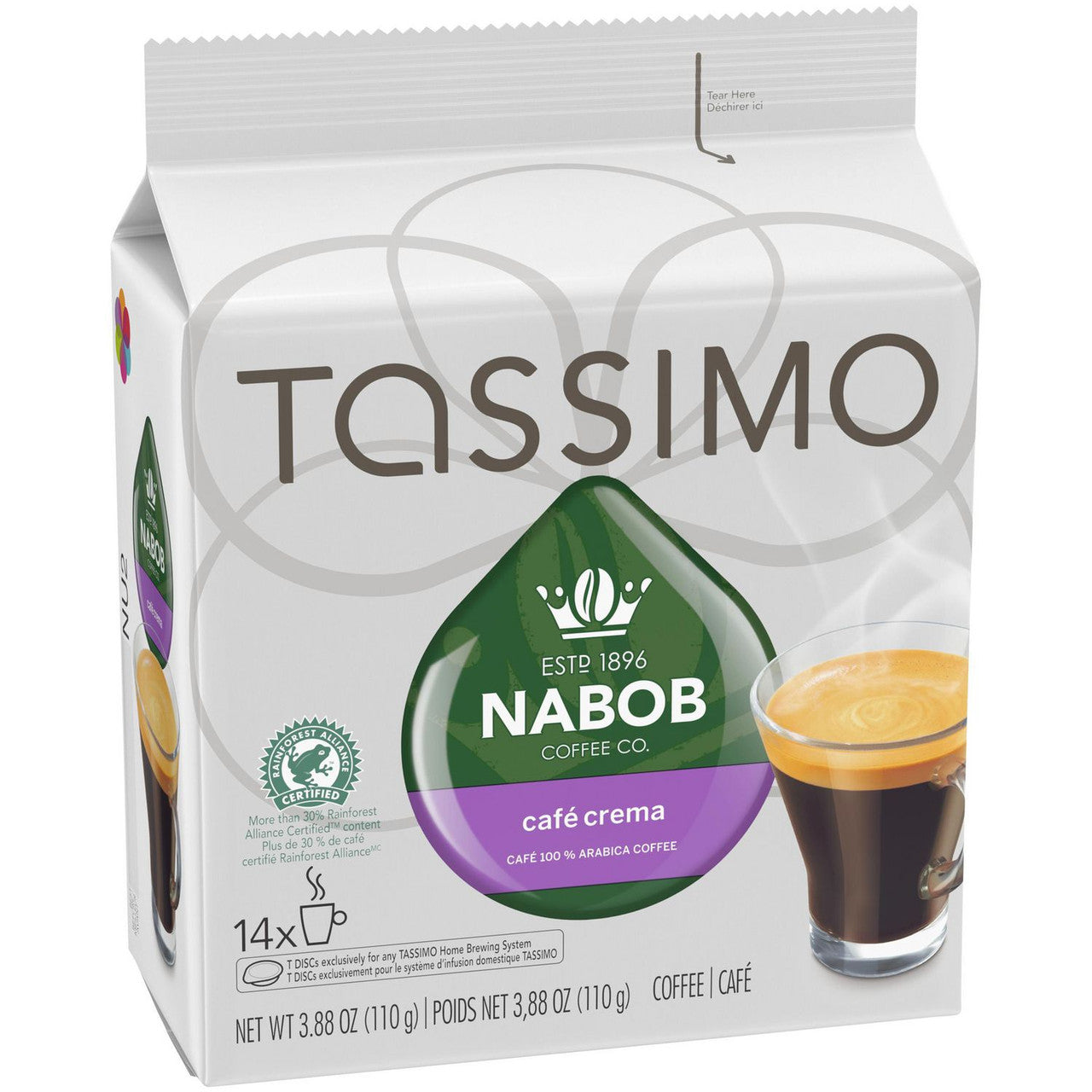 Tassimo Nabob Cafe Crema Single Serve T-Discs, 110g/3.9 oz., 14 T Discs,  {Imported from Canada}
