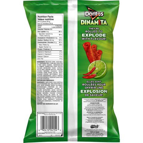 Doritos Dinamita Chile-Lime Burn Rolled Tortilla Chips, 280g/9.8 oz. {Imported from Canada}