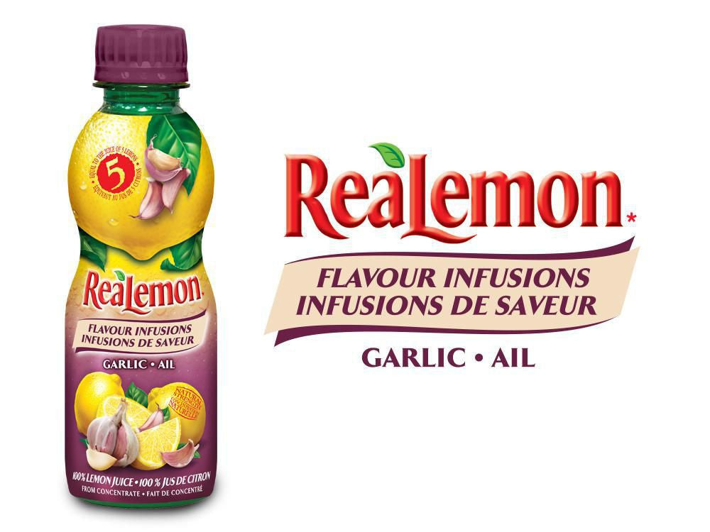 ReaLemon Flavor Infused Lemon Juice, Garlic Flavor, 240mL/8.4 fl. oz., Bottle {Imported from Canada}