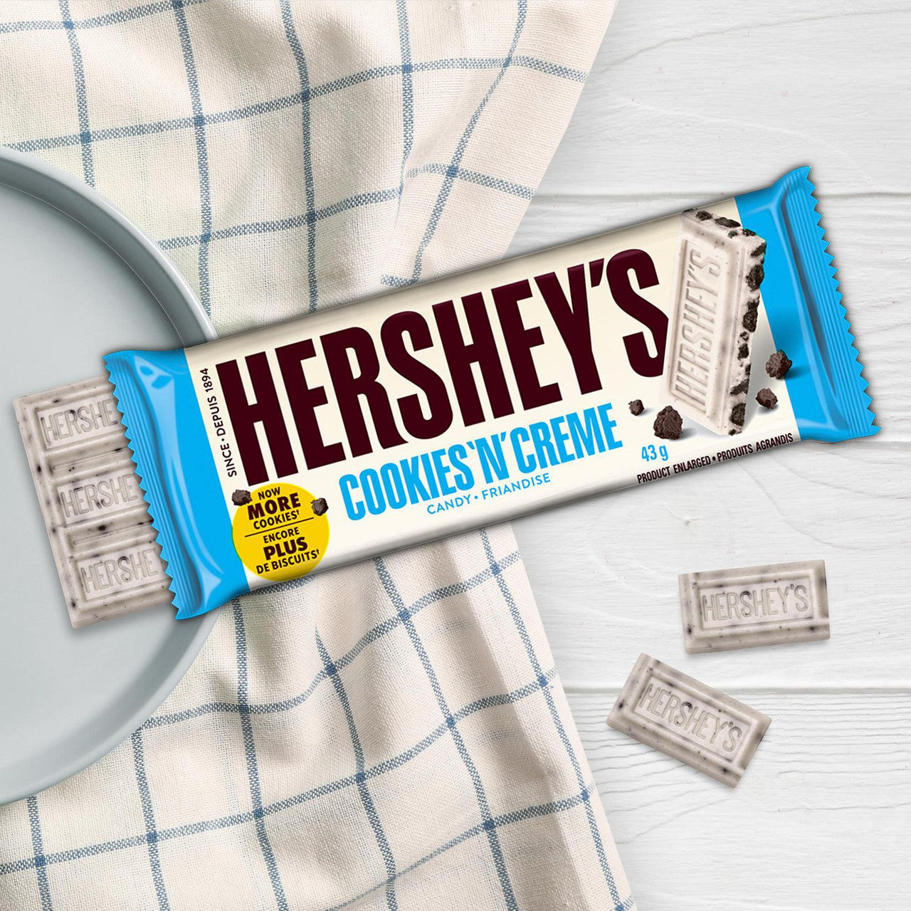 Hershey's Chocolate Bars, Cookies 'N' Creme, 4ct, 172g/6.1oz., {Imported from Canada} Caffeine