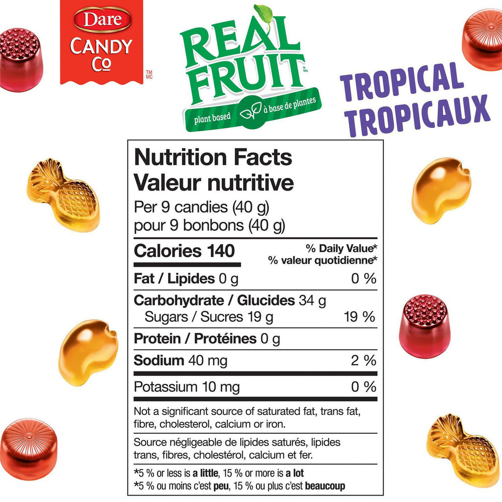 Dare RealFruit Gummies, Tropical Flavor, 180g/6.3 oz., Bag, {Imported from Canada}