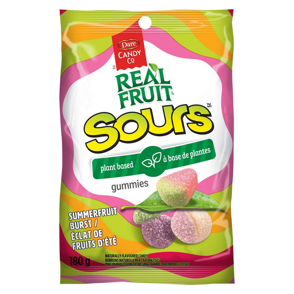 Dare RealFruit Sours Gummies Summerfruit Burst Flavor, 180g/6.3 oz., Bag, {Imported from Canada}