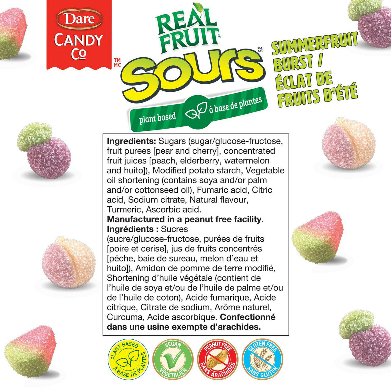 Dare RealFruit Sours Gummies Summerfruit Burst Flavor, 180g/6.3 oz., Bag, {Imported from Canada}