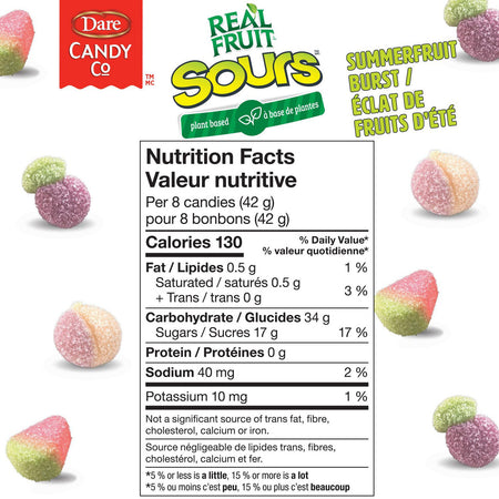 Dare RealFruit Sours Gummies Summerfruit Burst Flavor, 350g/12 oz., Bag, {Imported from Canada}