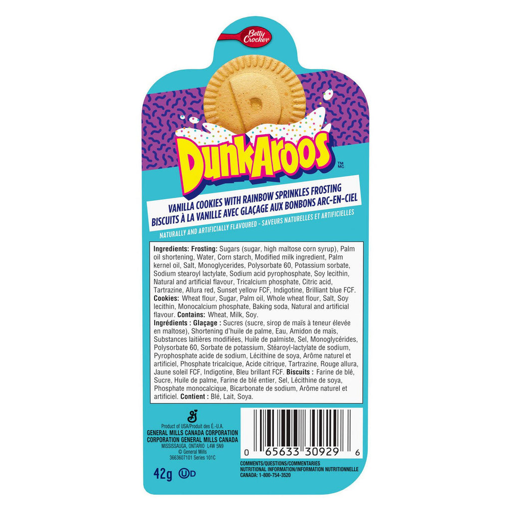 Betty Crocker DunkAroos, Vanilla Cookies with Rainbow Sprinkle Frosting, 42g/1.47 oz. {Imported from Canada}