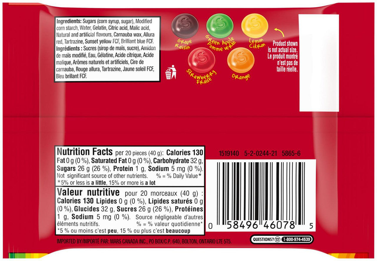 Skittles Gummies Original, 57g/2 oz., 18pk  {Imported from Canada}