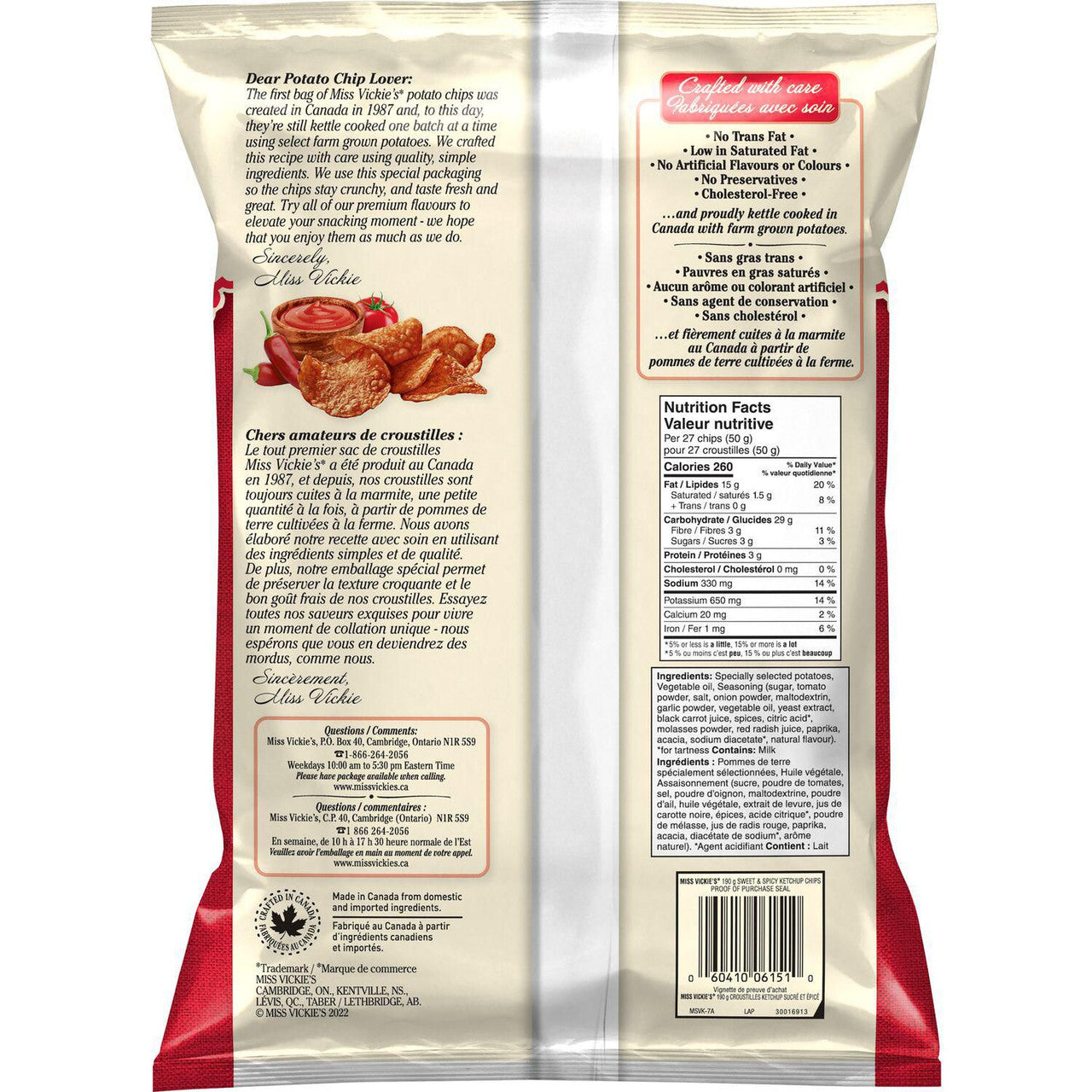 Miss Vickie's Kettle Cooked Sweet & Spicy Ketchup Potato Chips 190g/6.6 oz.{Canadian}