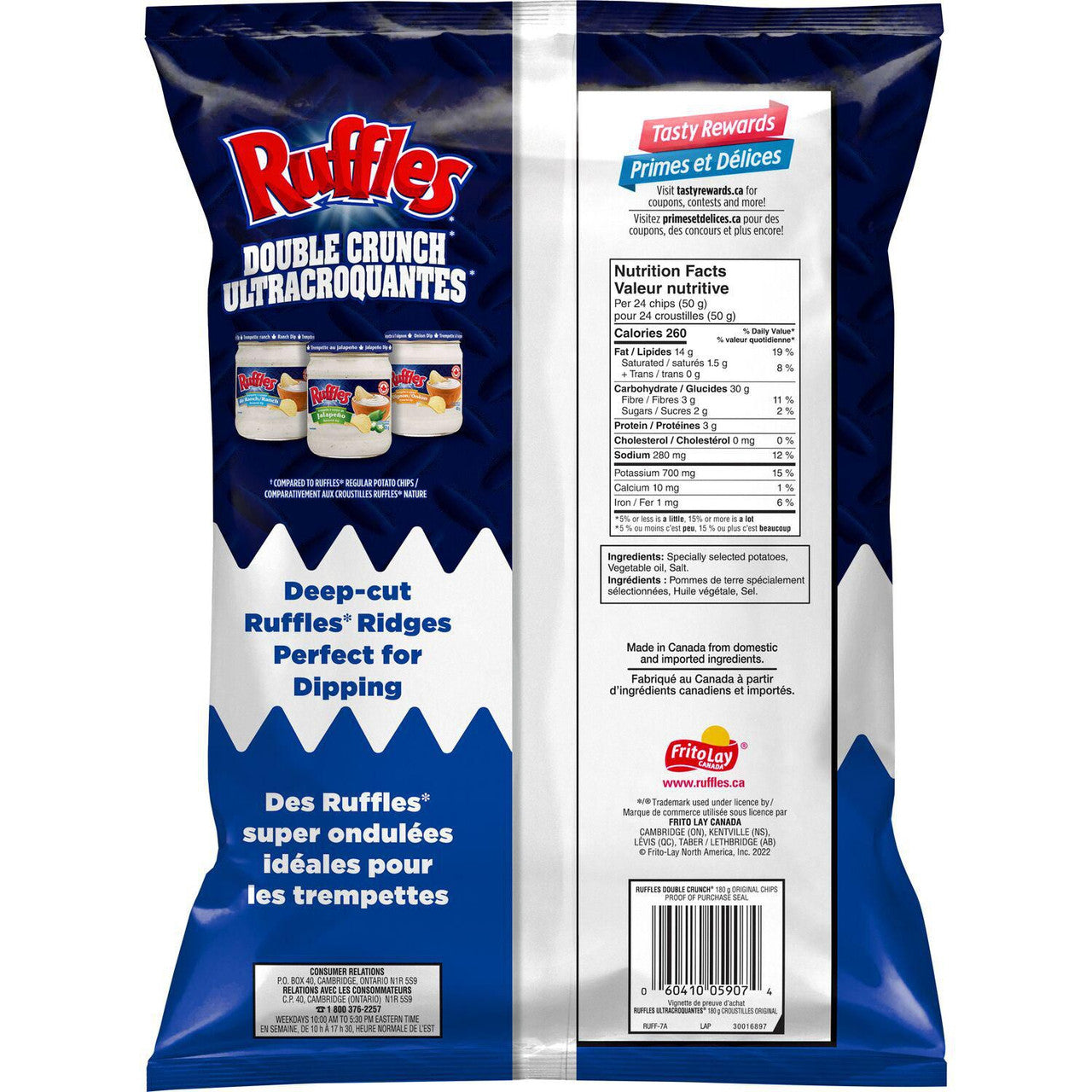 Ruffles Double Crunch Original Potato Chips, 180g/6.3 oz., {Imported from Canada}