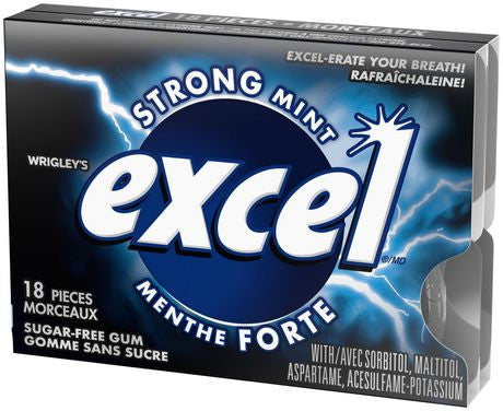 Excel Strong Mint Sugar Free Gum 3ct, 18 pieces each, {Imported from Canada}