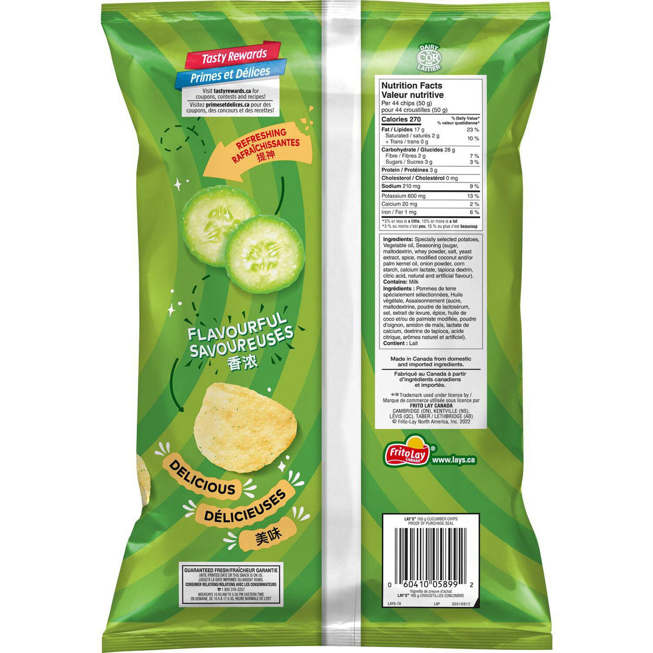 Lay's Cucumber Potato Chips 235g/8 oz.,  {Imported from Canada}