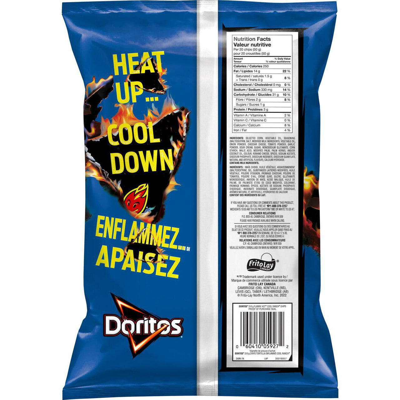 Doritos Flamin' Hot Cool Ranch Tortilla Chips, 210g/7.35 oz., Bag, {Imported from Canada}