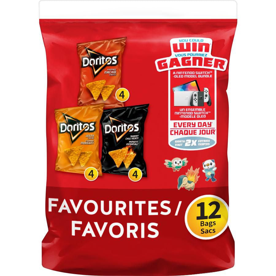 Doritos Favorites Variety Pack, Nacho Cheese, Zesty Cheese, Sweet Chili Heat, (12ctx28g/1 oz.) {Imported from Canada}