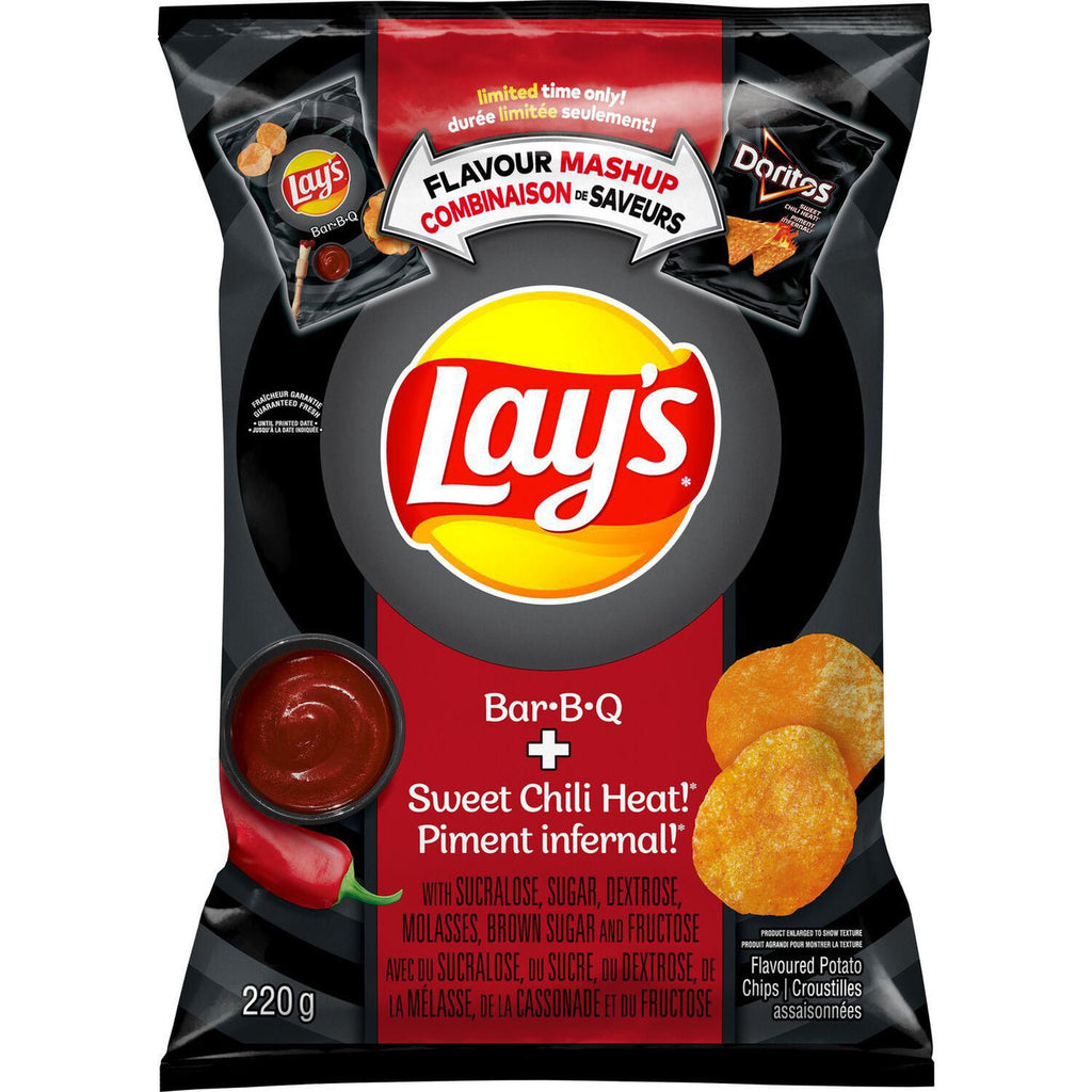 Lay's Potato Chips - BBQ & Sweet Chili Heat! Mashup Chips 220g/7.7 oz., Bag {Imported from Canada}