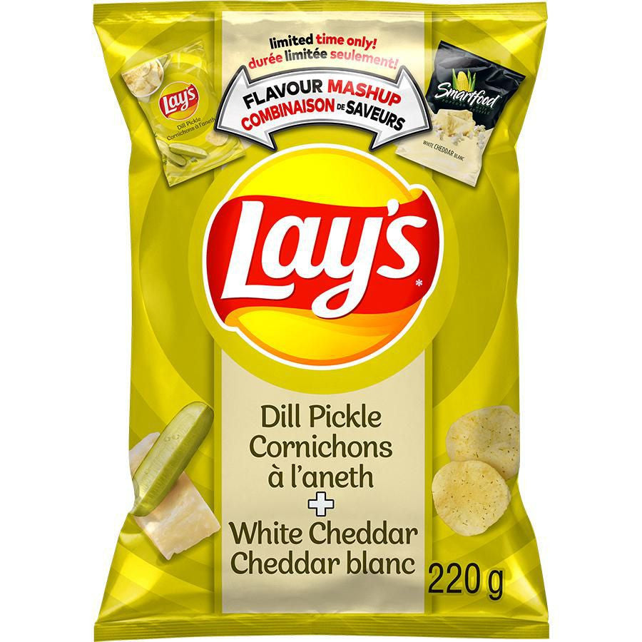 Lay's Potato Chips - Dill Pickle & White Cheddar Chips 235g/8.3 oz., Bag {Imported from Canada}