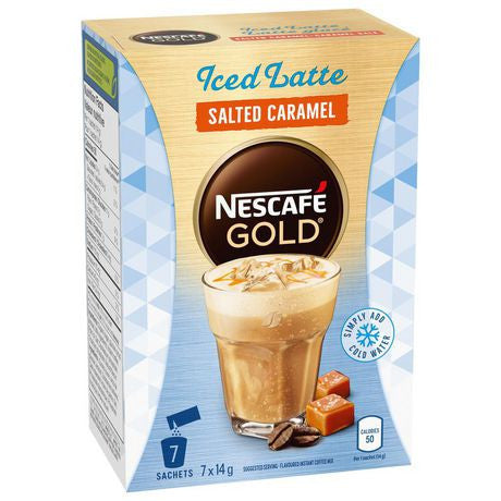 Nescafe Iced Latte, Salted Caramel, Instant Coffee Sachets, 7ct x 14g {Imported from Canada}