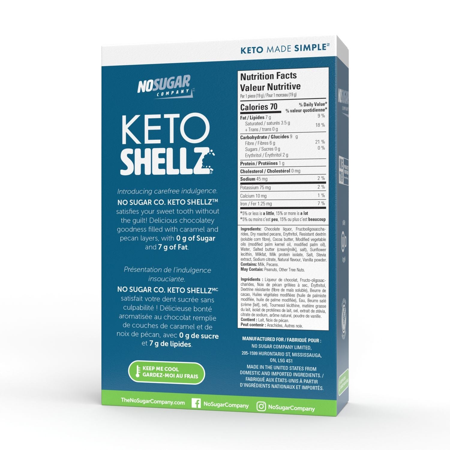 NoSugar Company Shellz, Dark Chocolatey Caramel Pecan Clusters, 19g x 25 Grab & Go Packets, 475g/1 lb Box {Imported from Canada}