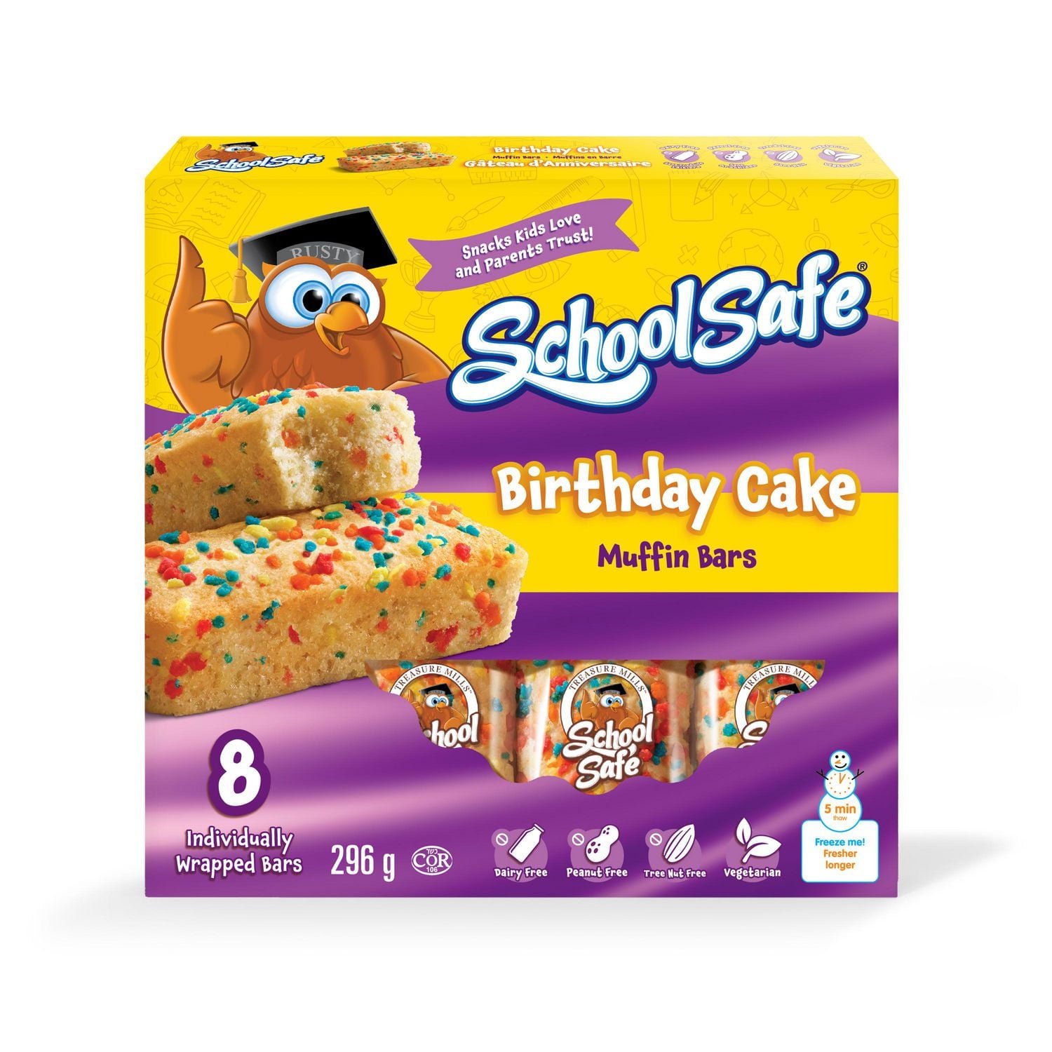 School Safe Birthday Cake Muffin Bars, 8ct., 296g/10.4 oz., Box