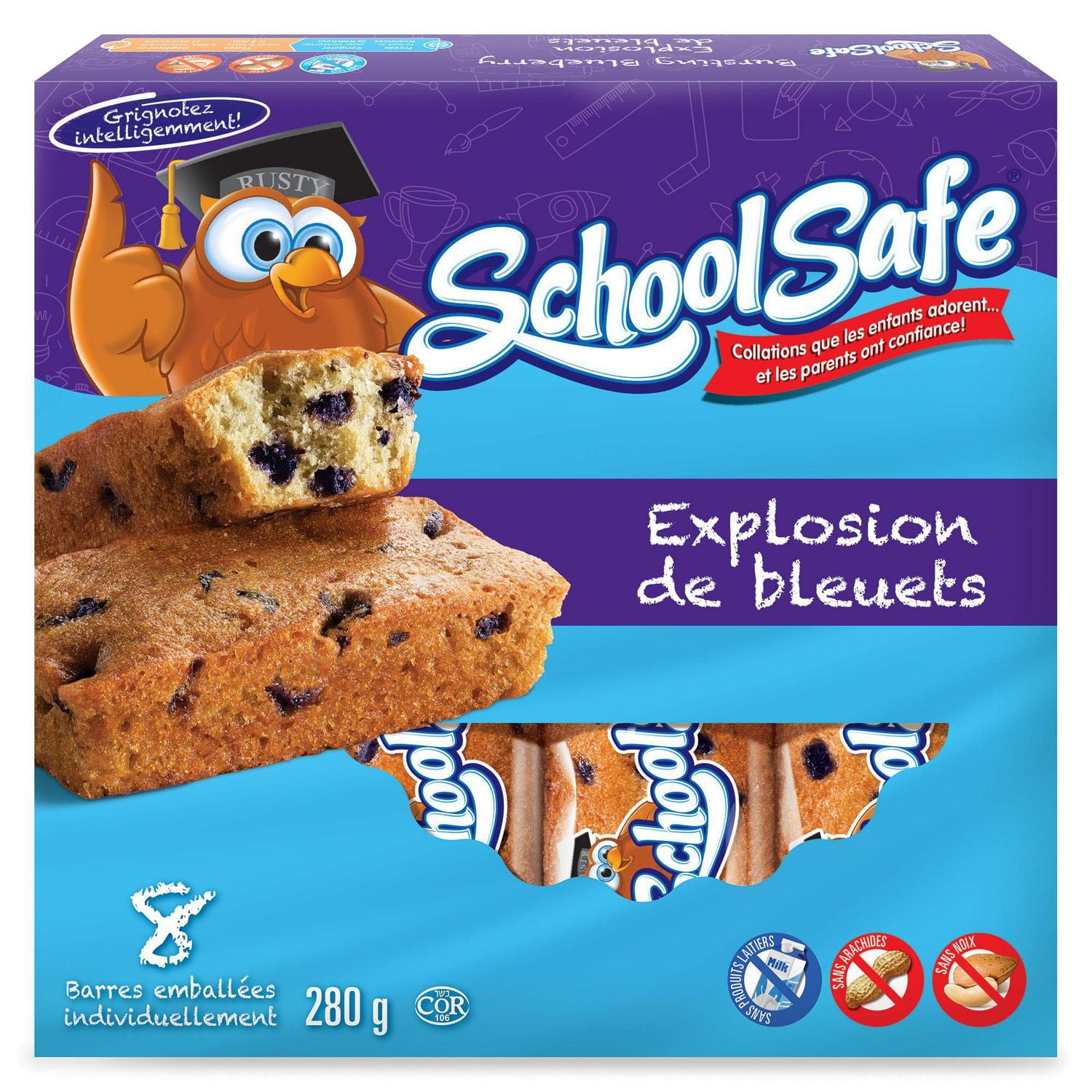 School Safe Bursting Blueberry Muffin Bars, 8ct., 280g/9.9 oz., Box, back of box