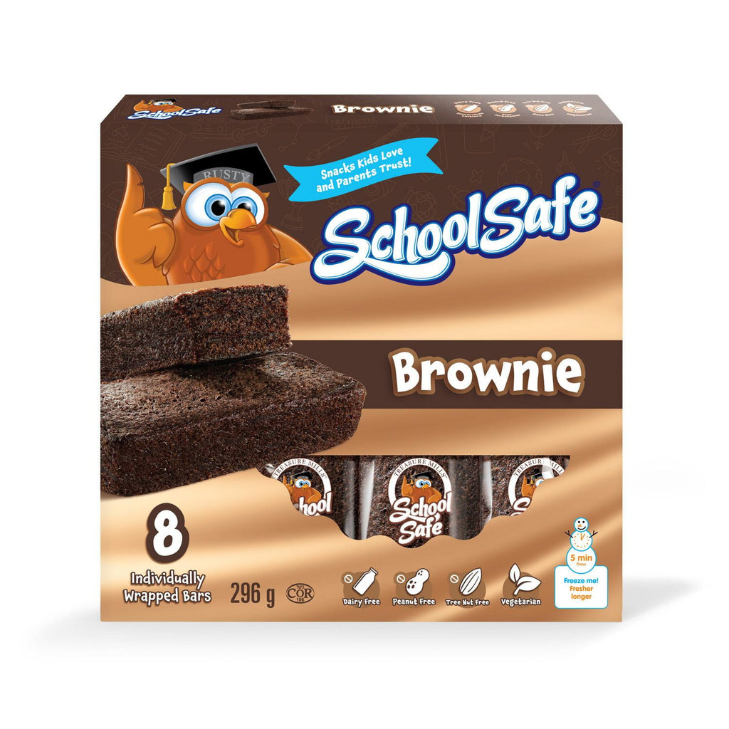 School Safe Chocolate Brownie Bars, 8ct., 296g/10.4 oz., Box, front of box