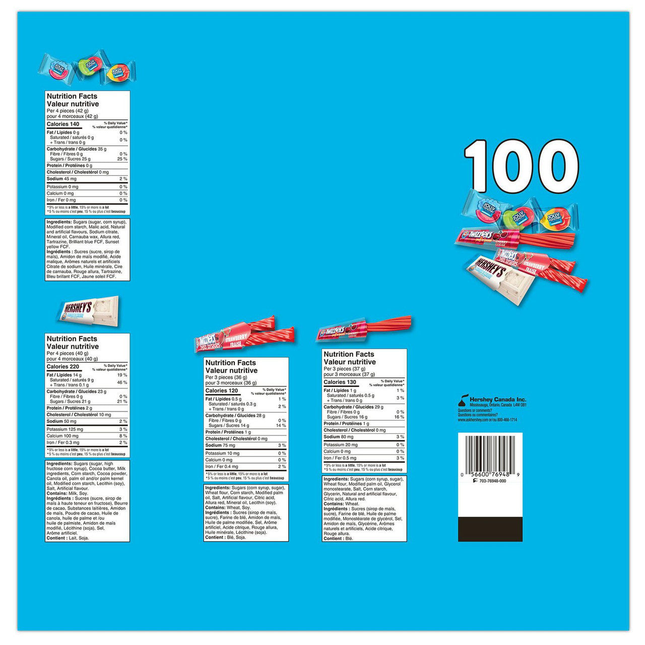 Hershey's Halloween Assorted Peanut Free Chocolate and Candy, 100 count, 1.1kg/2.4 lbs., {Imported from Canada}