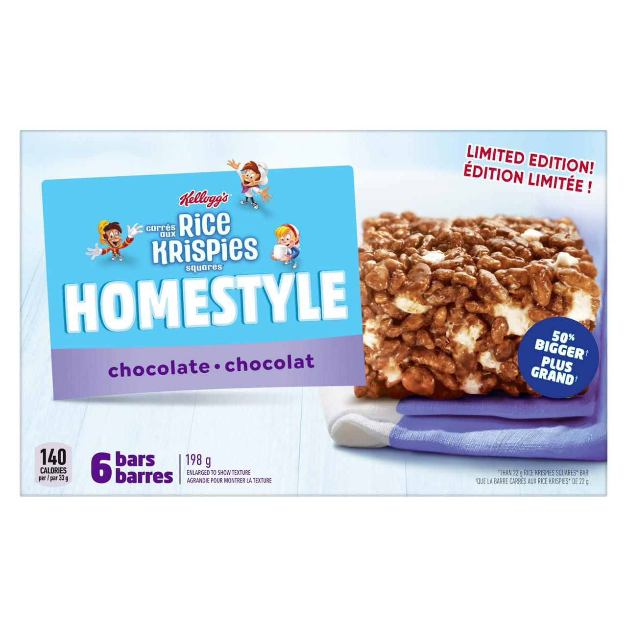 Kellogg's Rice Krispies Homestyle Bars, Chocolate Flavor, (6ct) 198g/6.9 oz {Imported from Canada}