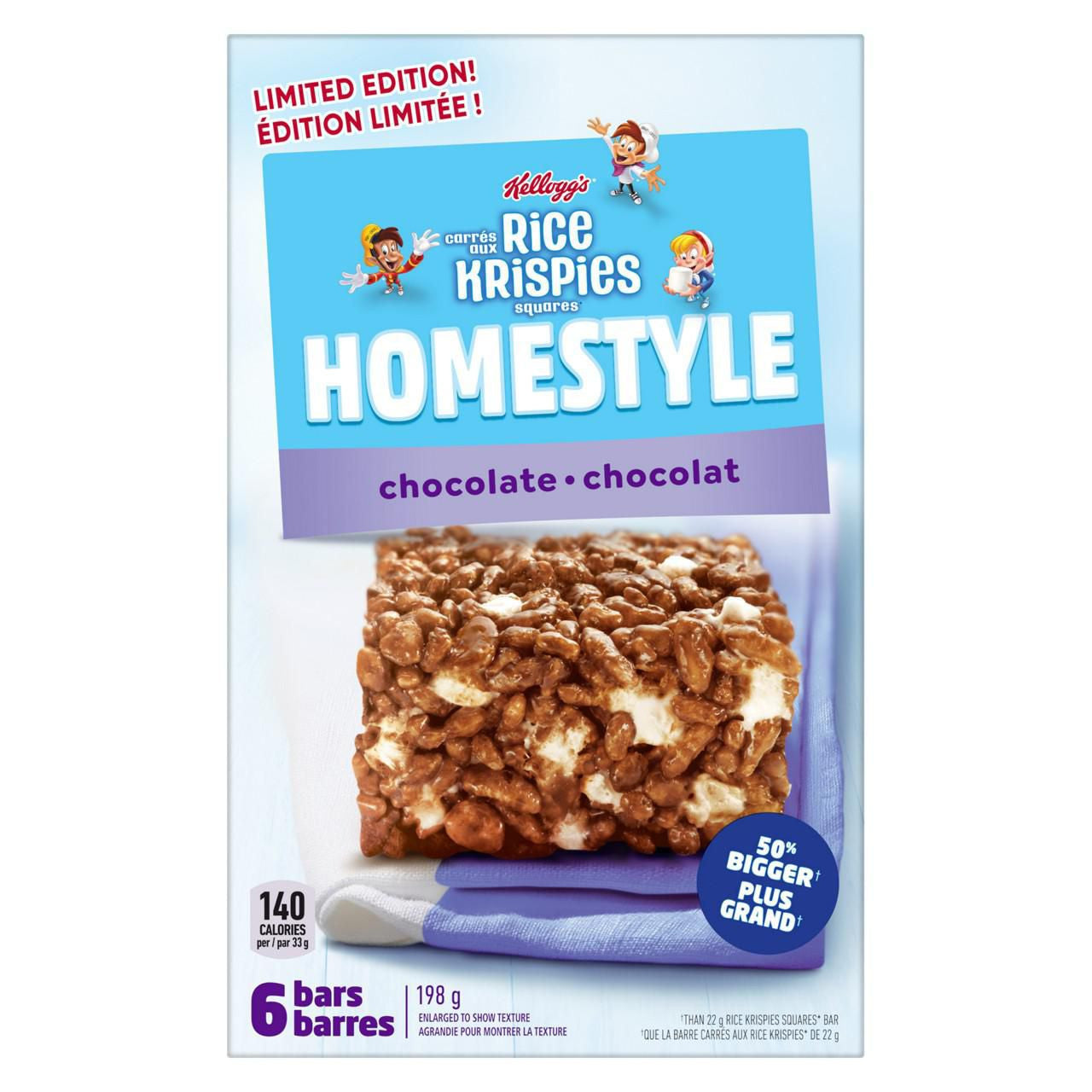 Kellogg's Rice Krispies Homestyle Bars, Chocolate Flavor, (6ct) 198g/6.9 oz {Imported from Canada}