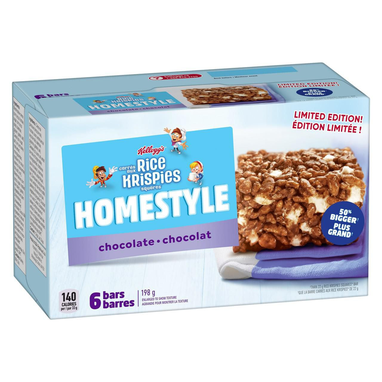 Kellogg's Rice Krispies Homestyle Bars, Chocolate Flavor, (6ct) 198g/6.9 oz {Imported from Canada}