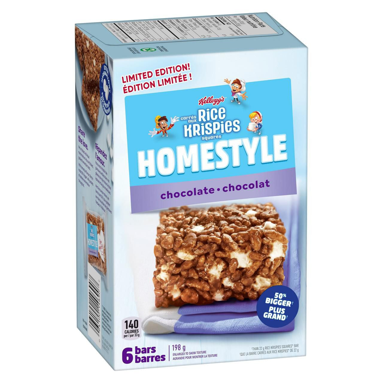 Kellogg's Rice Krispies Homestyle Bars, Chocolate Flavor, (6ct) 198g/6.9 oz {Imported from Canada}