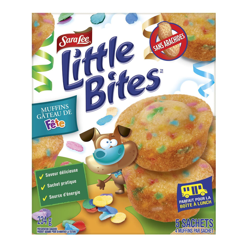 Sara Lee Little Bites Party Cake Muffins, 5 pouches, 234g/8.2 oz. Box, back of box