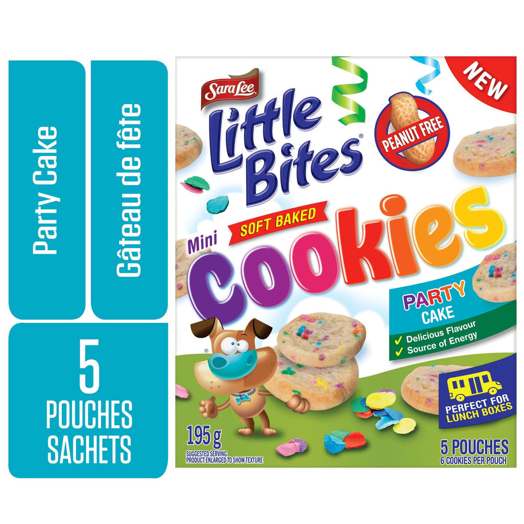 Sara Lee Little Bites Mini Soft Baked Party Cake Cookies, 5 pouches, 195g/6.9 oz., front of box.