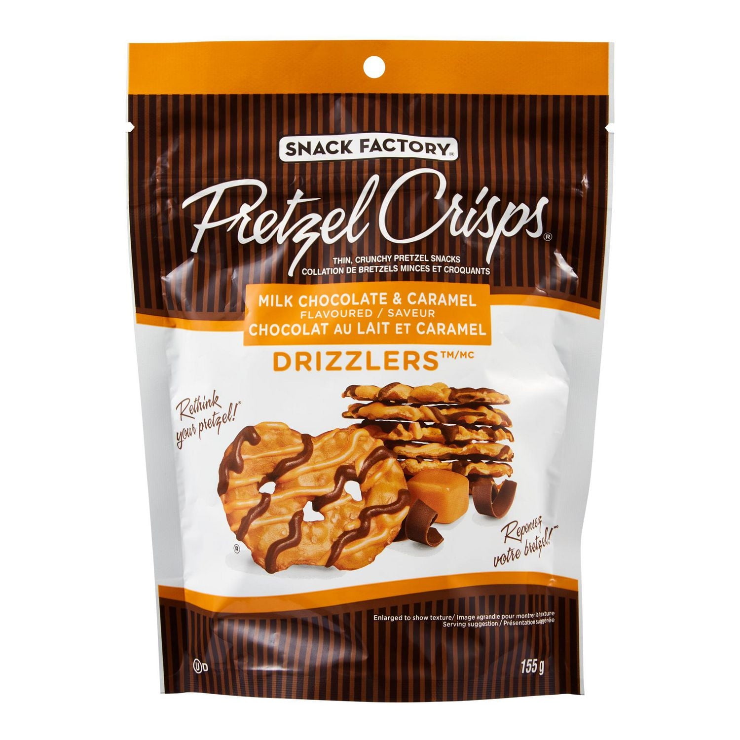 Snack Factory Milk Chocolate & Caramel Pretzel Crisps Drizzlers, 155g/5.5 oz., Bag