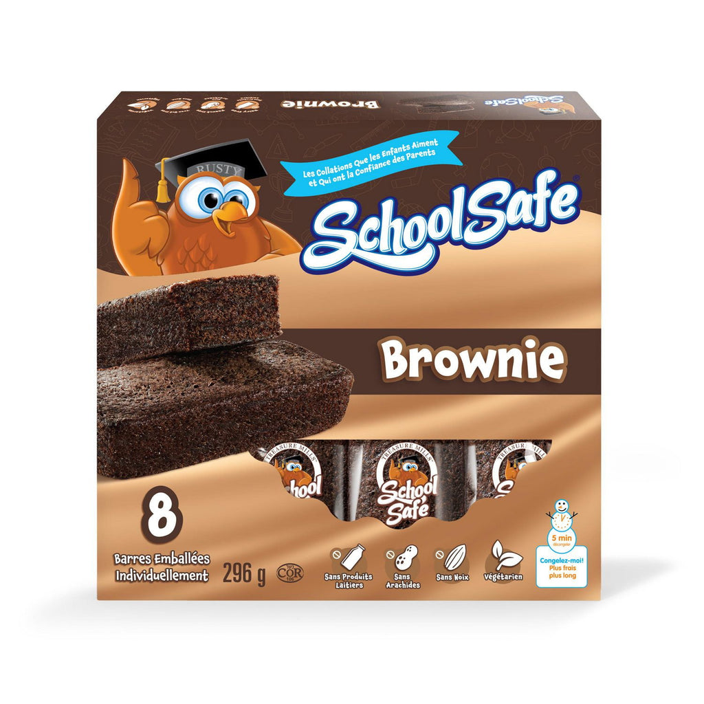 School Safe Chocolate Brownie Bars, 8ct., 296g/10.4 oz., Box, back of box