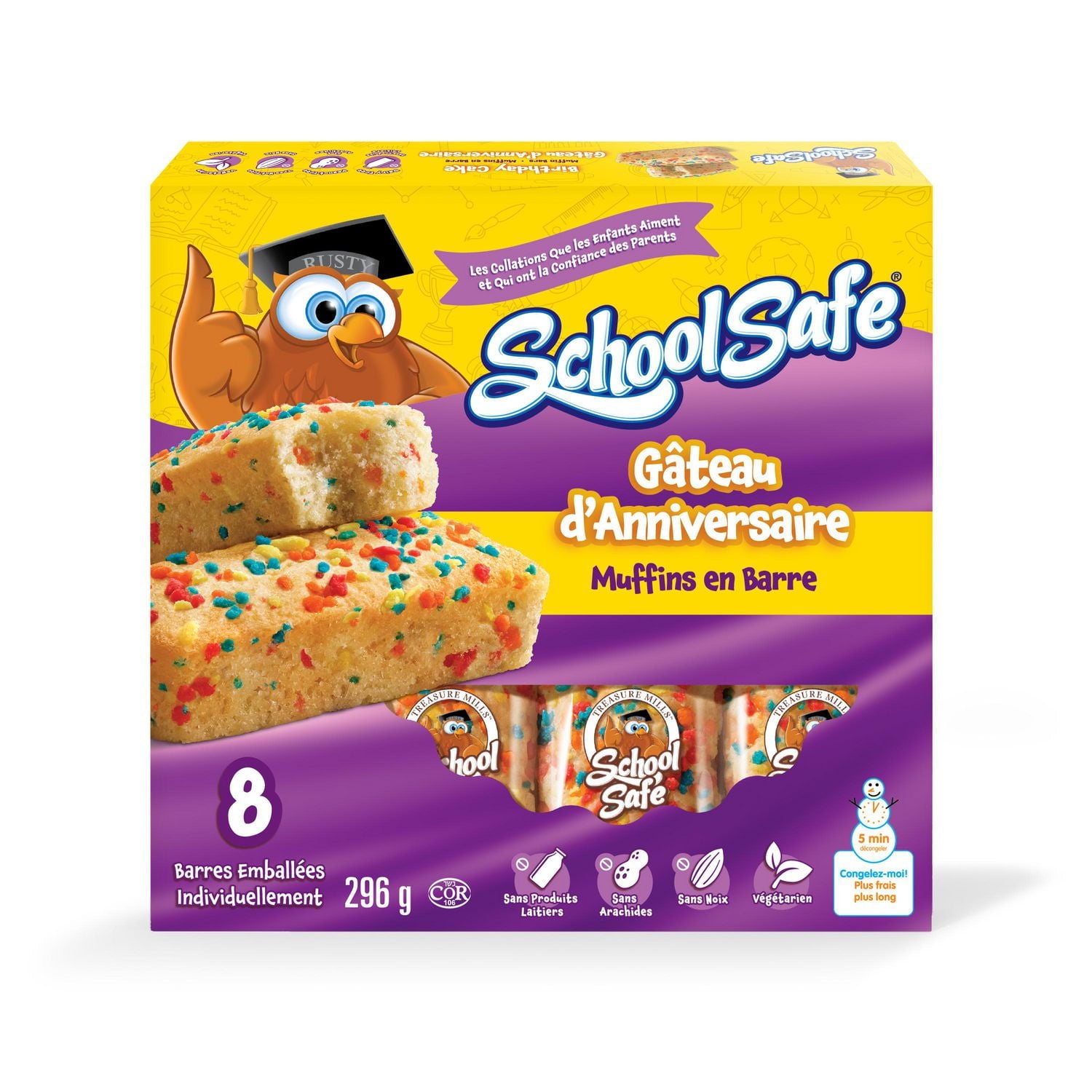 School Safe Birthday Cake Muffin Bars, 8ct., 296g/10.4 oz., Box