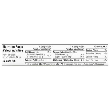 TOBLERONE Swiss Milk Chocolate With HONEY AND ALMOND NOUGAT, 50g/1.76 oz. Bar - Nutrition Facts Label