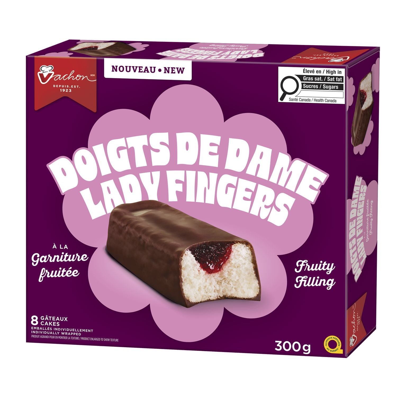 Box of Lady Fingers with a fruity filling on a white background