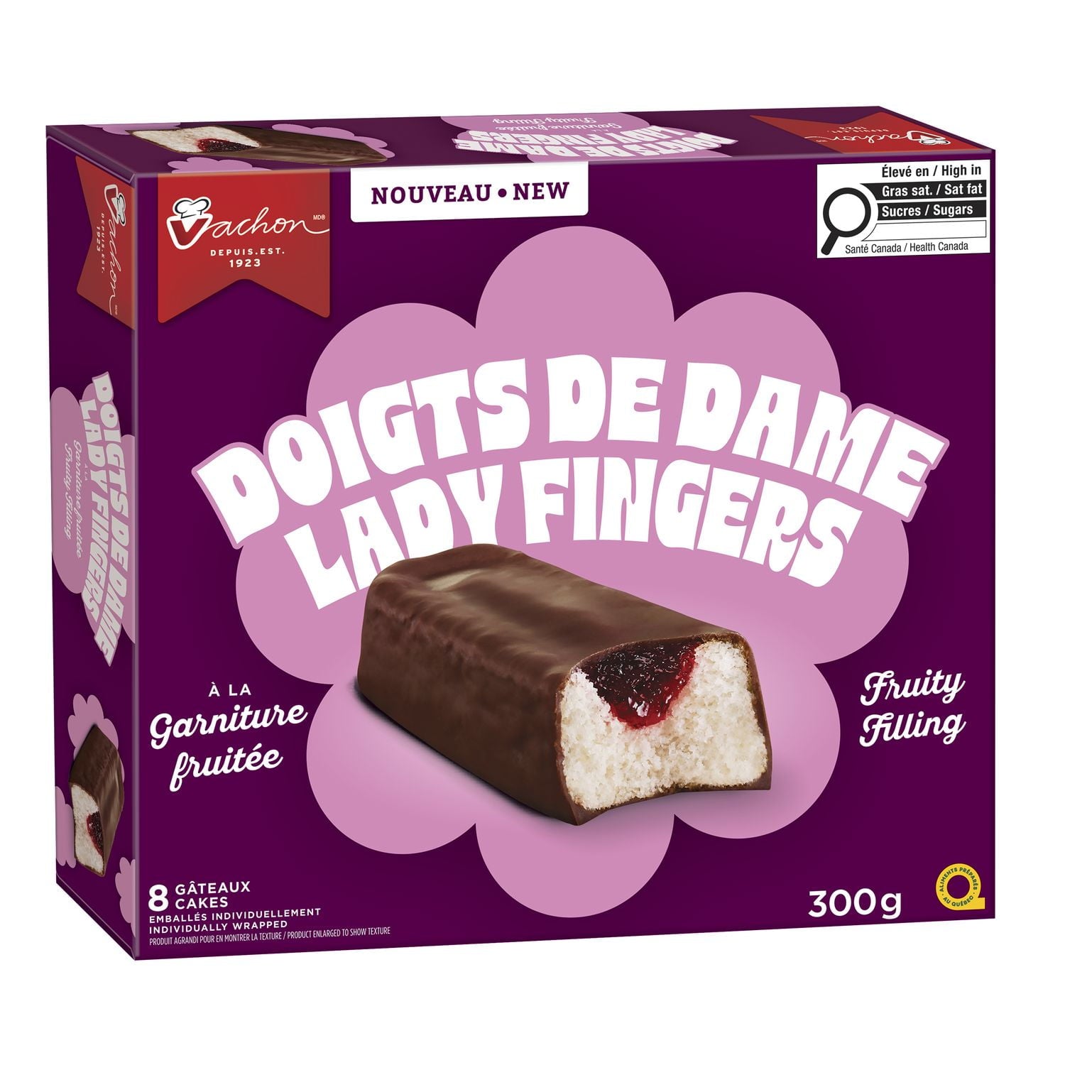 Box of Doigts de Dame Lady Fingers with a purple and pink design