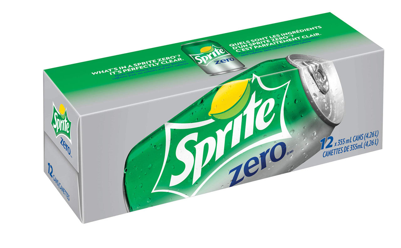 Sprite Zero Sugar, Soda Pop, 355mL/12oz., Cans, 12 Pack, {Imported from Canada}