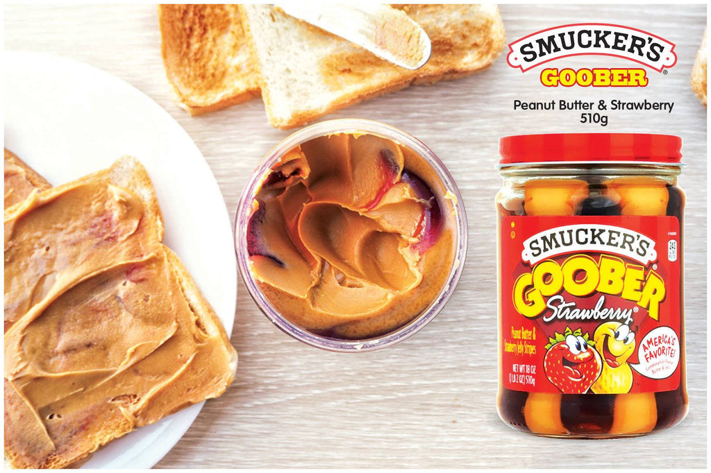 Open Jar of Smucker's Goober and Peanut Butter & Jelly Toast