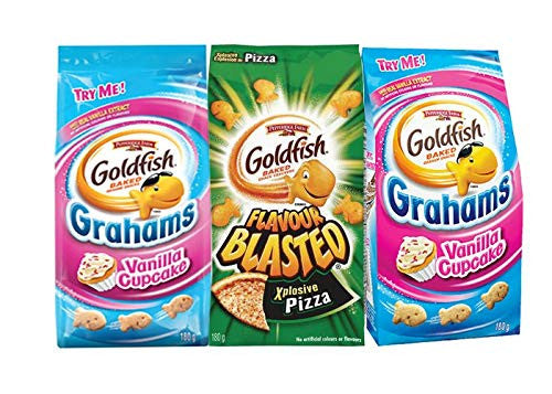Pepperidge Farm 3-bag multi-flavored Goldfish bundle (2 Vanilla Cupcake + 1 Xplosive pizza) {Imported from Canada}