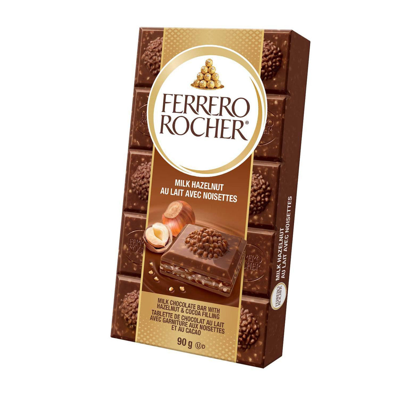 Ferro Roche Bar Ferrero Rocher Premium Milk Chocolate Hazelnut Bar, 90g/3.15 oz