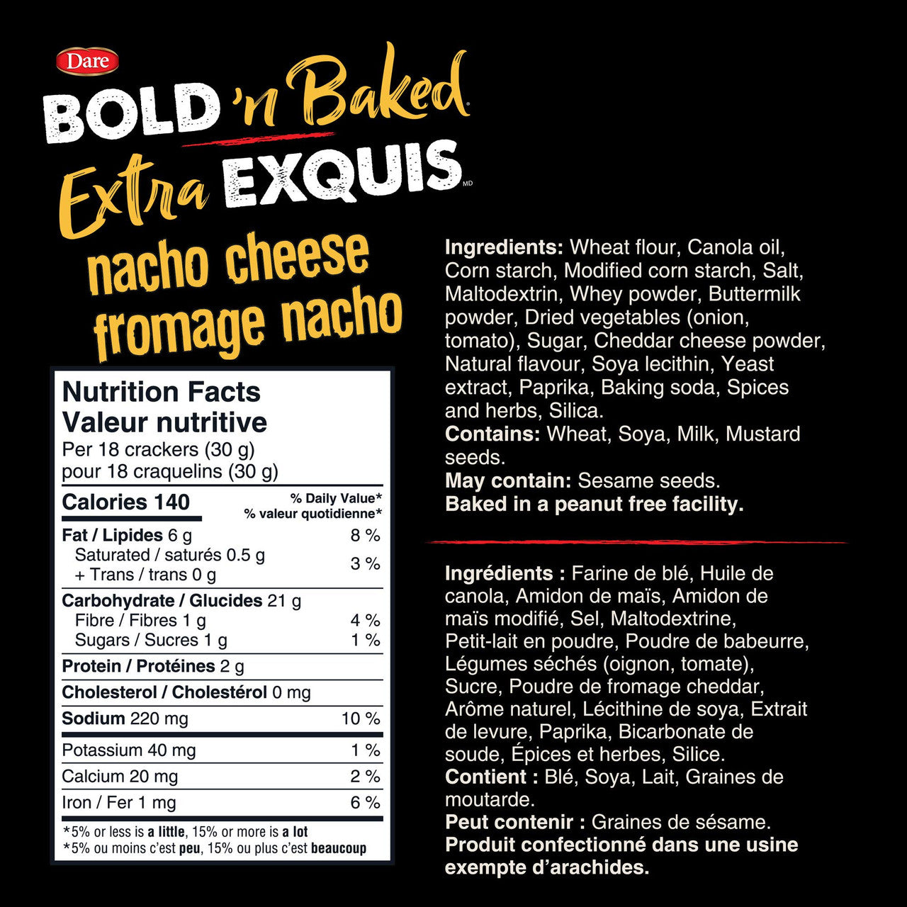 Dare Bold 'n Baked Nacho Cheese Crackers, 150g/5.3 oz., {Imported from Canada}