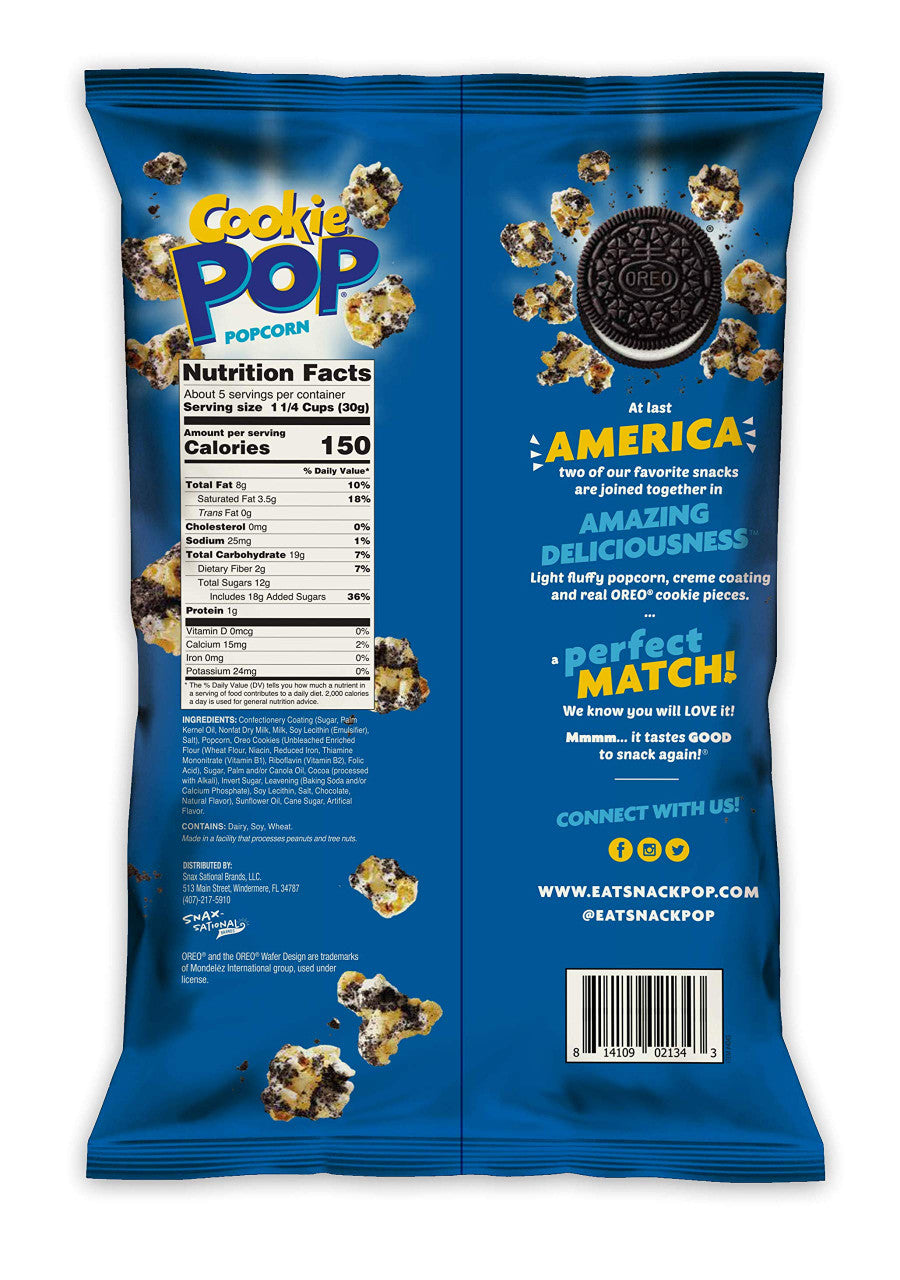Cookie Pop Popcorn, made with real Oreo Cookie Pieces, 149g/5.3 oz, 12pk, {Imported from Canada}