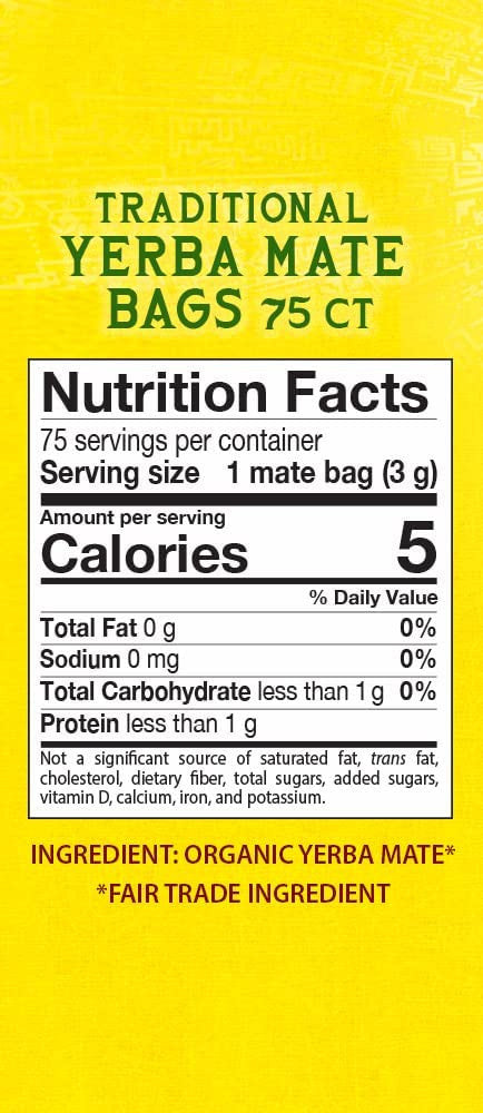 Guayaki Organic Yerba Mate Traditional Mate Bags, 75 count, 225g/7.9 oz., (Imported from Canada)