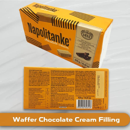 Napolitanke Chocolate Cream Wafers, 420g, back of package.